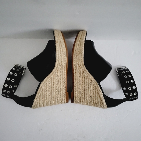 NEW Rag and Bone Anteros Black Espadrille Wedge Leather Sandals Size 8.5 - Picture 5 of 10